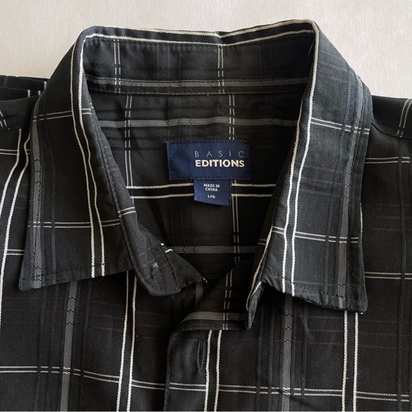 Basic Editions Men's Black Plaid Short Sleeve Shirt size Large - Picture 3 of 3